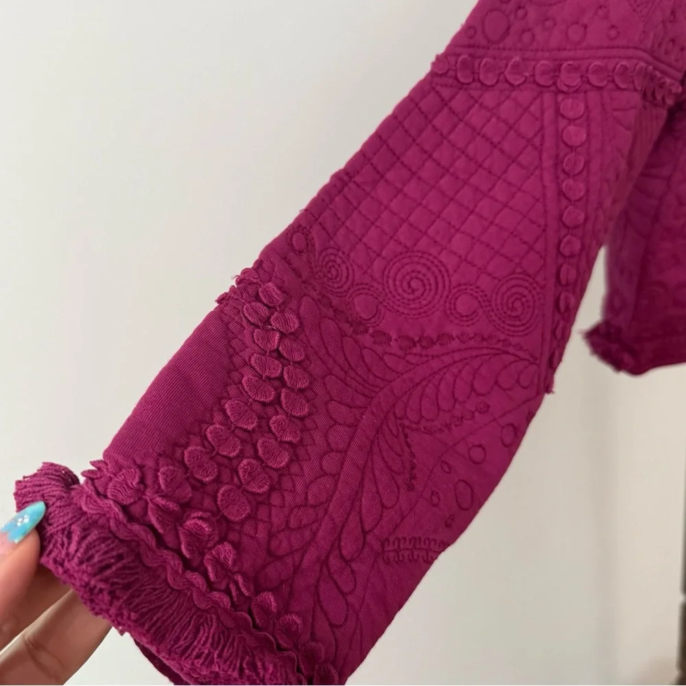 ✨ Soft Surroundings Quilted Cropped Jacket Small Magenta Embroidered 100% Cotton - Picture 5 of 7